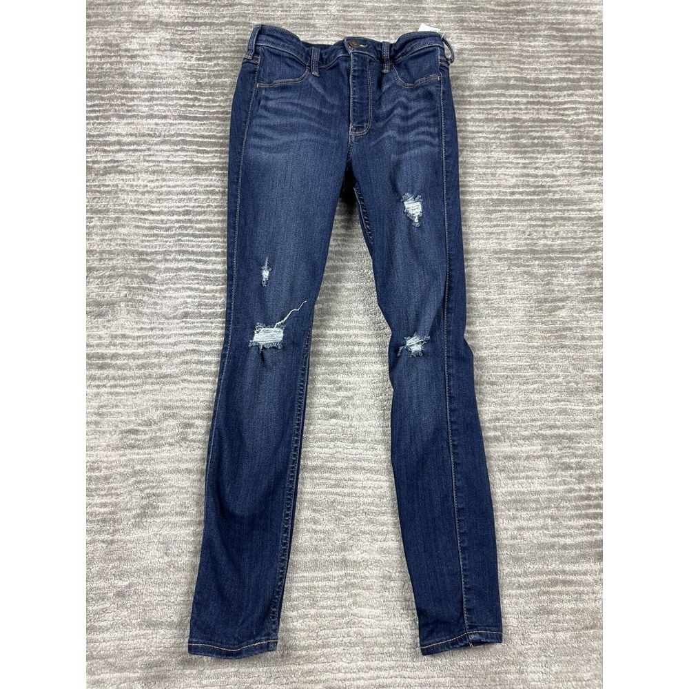 Hollister‎ Jeans Juniors 5S 27x26 Blue Dark Wash Destroyed High Wast Jeggings